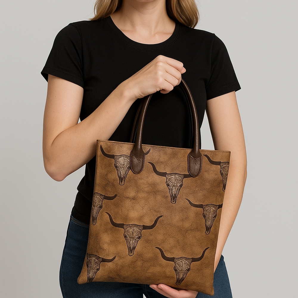 RARE Barry Kieselstein-Cord Bull Skull Leather Tote Neiman Marcus Texas